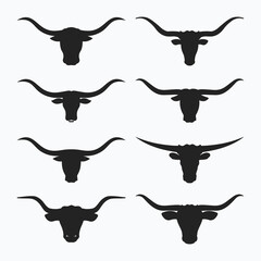 Longhorn Bull Head Silhouette Icon Set Vector. Set of Bull head Icon Vector. - obrazy, fototapety, plakaty