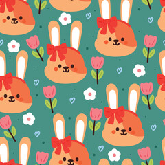 seamless pattern cartoon bunny and flower. cute animal wallpaper for textile, gift wrap paper