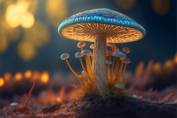 Magic mushrooms, colorful surreal image - obrazy, fototapety, plakaty