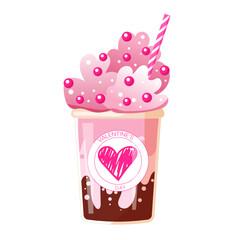 Coffe Valentines Day. Perfect for Valentines day, stickers, birthday, save the date invitation.