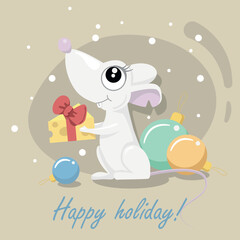 Cute mouse with new year present