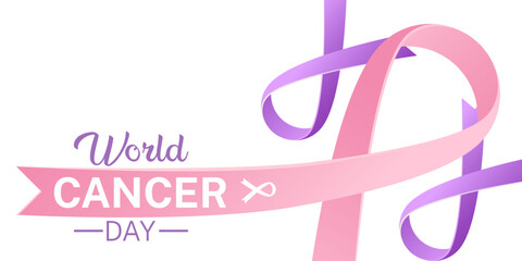 Pink and purple ribbon world cencer day background