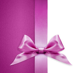 purple bright ribbon bow isolated on glitter background, top view, copy space for gift greeting...
