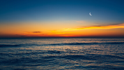 Panorama beautiful ocean during sunset outdoor nature background