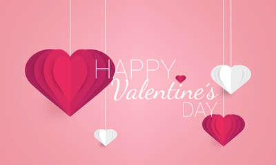 Background with hearts, Valentine's Day celebration . Paper art Vector illustration. Vector illustration