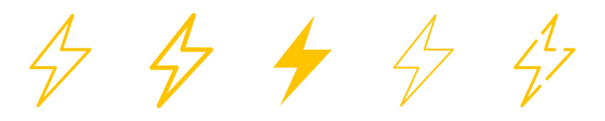 Conjunto de iconos de rayo amarillo. Relámpago, rayo eléctrico. Concepto de electricidad y energía. Ilustración vectorial