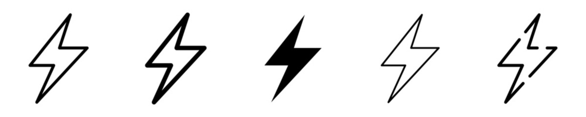 Conjunto de iconos de rayo. Relámpago, rayo eléctrico. Concepto de electricidad y energía. Ilustración vectorial