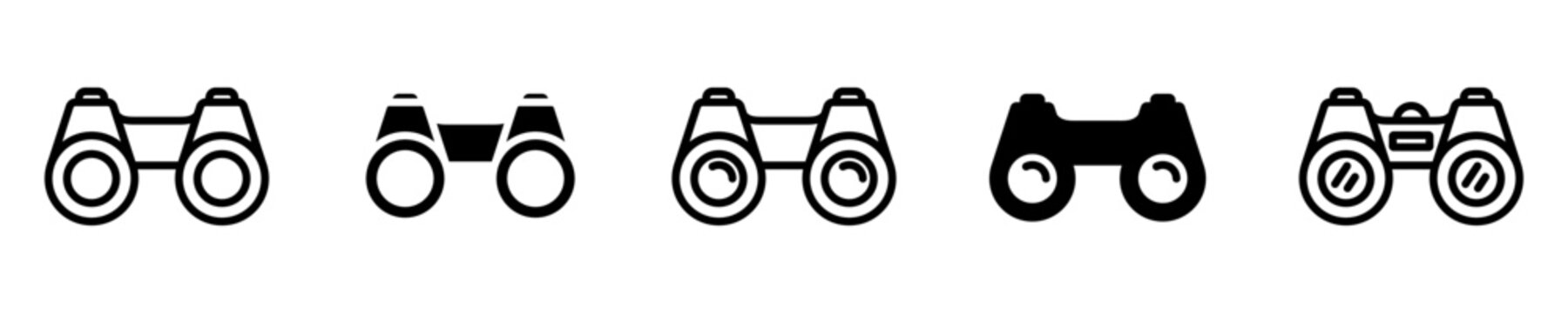 Conjunto de iconos de binoculares. Concepto de acercar zoom, mayor visibilidad. Ilustraci&oacute;n vectorial