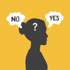 Woman tries to choose between two options.