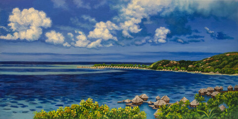 Oil painting - Island of Bora Bora, Tahiti in the Pacific Ocean - obrazy, fototapety, plakaty