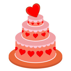Vector illustration. A big birthday cake for Valentine's Day.