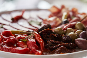sun-dried tomatoes close-up. snacks close-up. antipasti