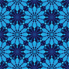 Vector geometric winter pattern with blue snowflakes  on a dark background