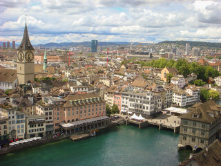 Obraz premium Panoramic view from above to city. Top view. Zurich. Switzerland