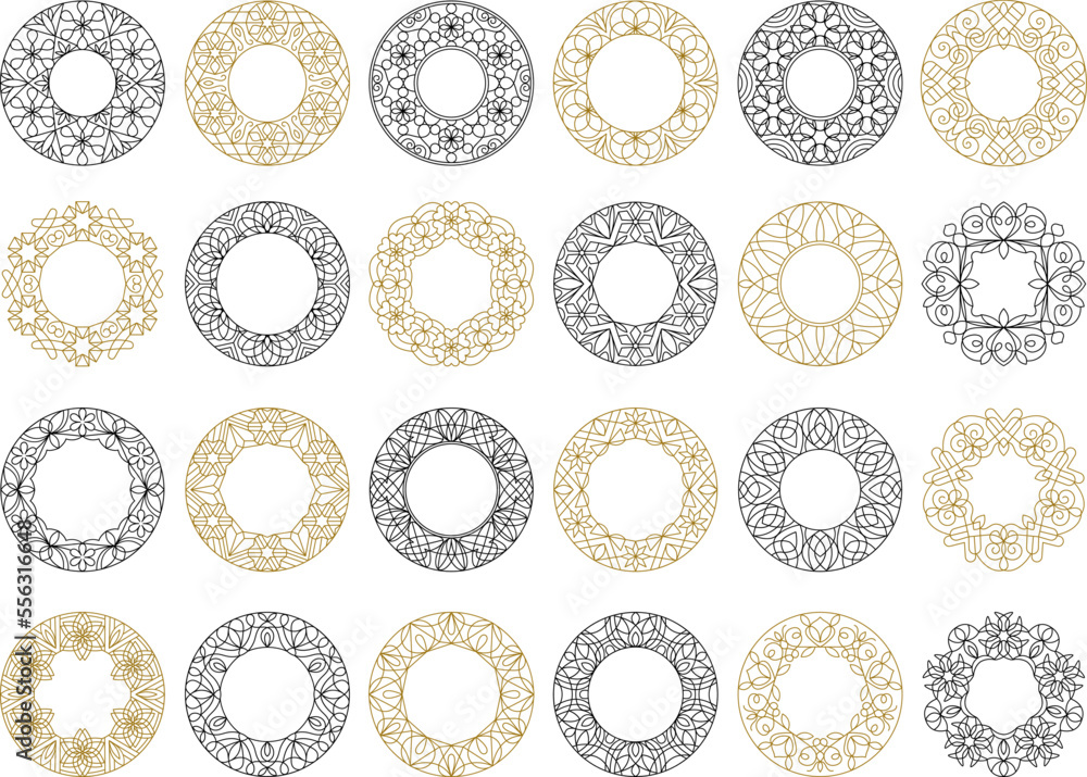 Poster botanical frames. circle forms with royal ornate design shapes recent vector design template set