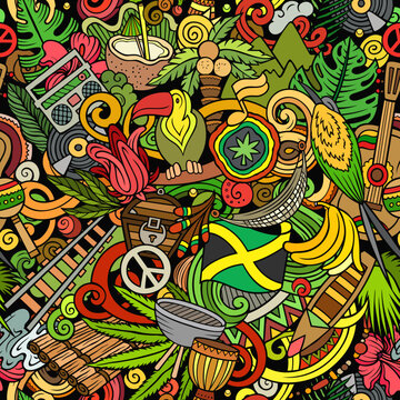 Cartoon doodles Jamaica seamless pattern