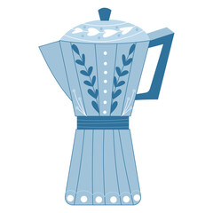 Cozy italian metallic geyser coffee maker isolated on white background