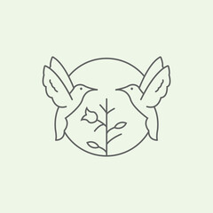 two bird minimalist line art logo design illustration fly
