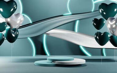 3D render of Podium background in blue tones for displaying cream products. cosmetics