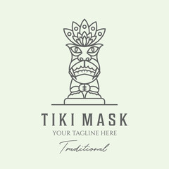Hawaiian traditional tribal tiki mask line art minimalist illustration design icon