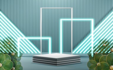 Obraz premium 3D render of Podium background in blue tones for displaying cream products. cosmetics