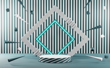 3D render of Podium background in blue tones for displaying cream products. cosmetics