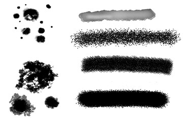 Smears and splashes of black gouache on a transparent background.