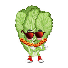 mascot vector illustration of a cute mustard green character wearing sunglasses and a gold chain necklace in hip-hop style