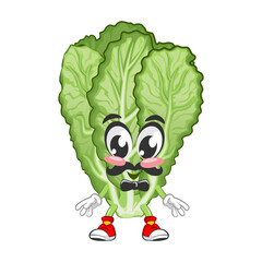 mascot vector illustration of a cute mustard green character with a mustache and a bow tie