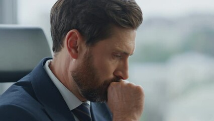 Thoughtful ceo feeling stressed worried company problems close up. Work failure.