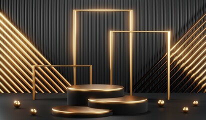 3D rendering of blank product background for cream cosmetics Modern black podium background