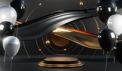 3D rendering of blank product background for cream cosmetics Modern black podium background