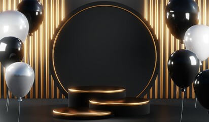 3D rendering of blank product background for cream cosmetics Modern black podium background