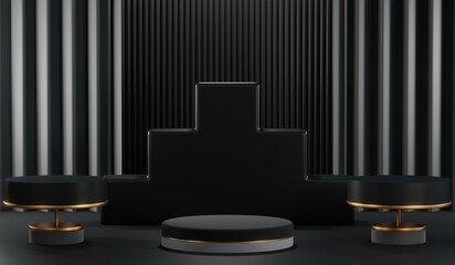 3D rendering of blank product background for cream cosmetics Modern black podium background