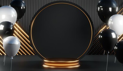 3D rendering of blank product background for cream cosmetics Modern black podium background