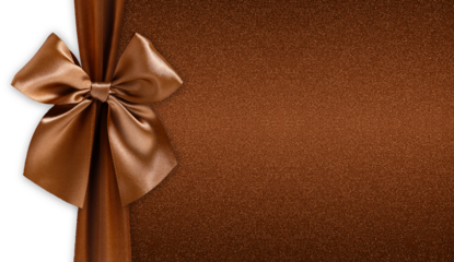brown ribbon bow isolated on glitter background, top view copy space for gift greeting card, Merry Christmas and happy Easter or father and valentine day banner, template for wrapping chocolates box