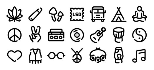 Hippie icon set (Soft bold line version)
