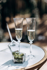 champagne glasses on the table