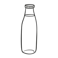 Milk bottle vector hand drawn icon. Dairy product in transparent glass bottle in doodle style.