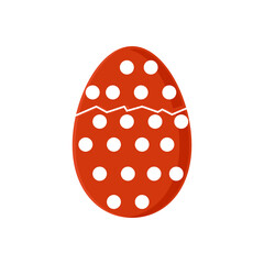 Red cracked egg isolated on white background. Realistic egg shell. flat Vector illustration for Easter design
