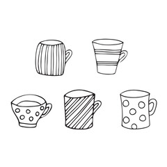 hand-drawn tea cups set,  on white background