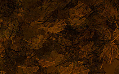 Dark Brown vector doodle background with leaves.