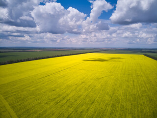 View of the fields and roads from the height of a flying drone.