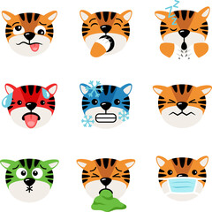 Fototapeta na wymiar Tiger icons set of emoticons isolated vector illustration on white background. Tigers heads with emoticons, cartoon character collection