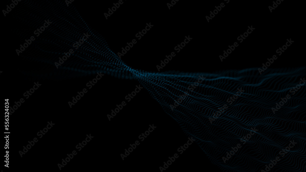 Poster textured wave of particles. visualization of technological connections. molecular connection of part