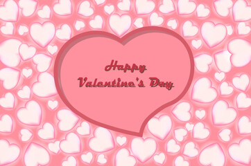 Happy Valentine's Day. Cute love banner or greeting card with pink hearts and place for text. Flat vector illustration isolated on pink background.