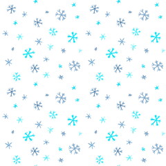 Seamless pattern of hand drawn watercolor snowflakes isolated on a white background. For Christmas and winter textile design.
