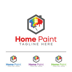 Home paint logo design, hexagon home