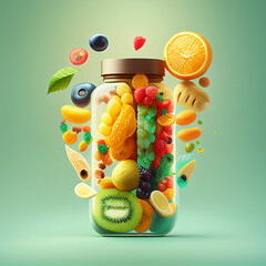 Fruit cocktail in the bottle. AI picture.