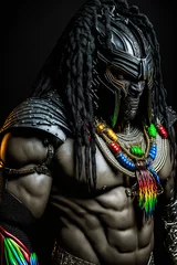 Black African Warrior in metal mask © beshoy